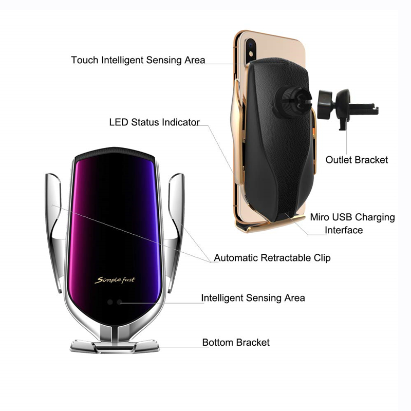 Automatic Clamping 10W Car Wireless Charger Air Vent Phone Holder Charging Stand