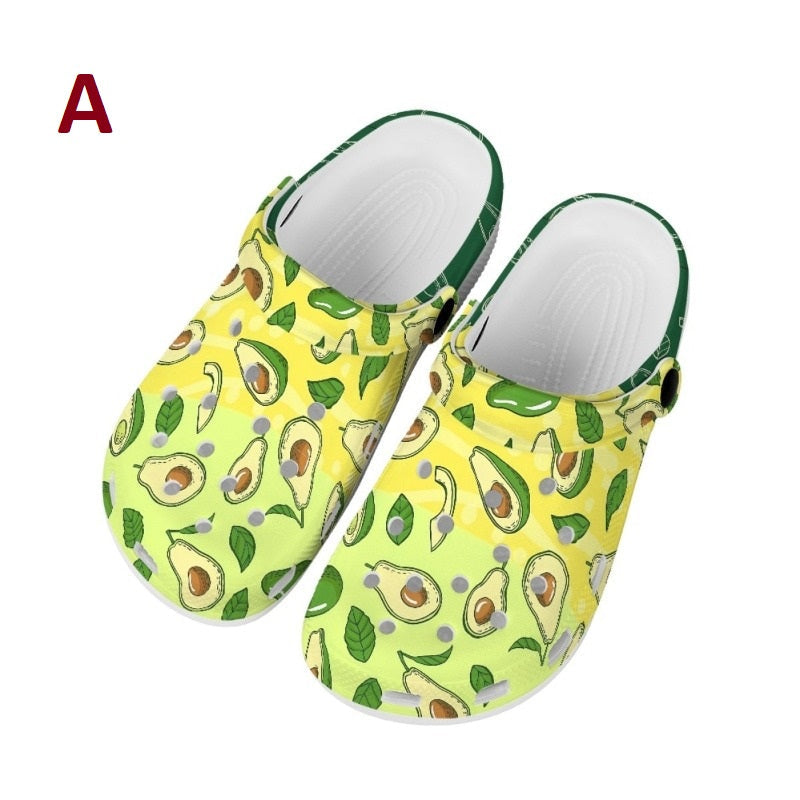 Avocado Printed Pattern Comfortable Non Slip Unisex Rubber On Clog Shoes