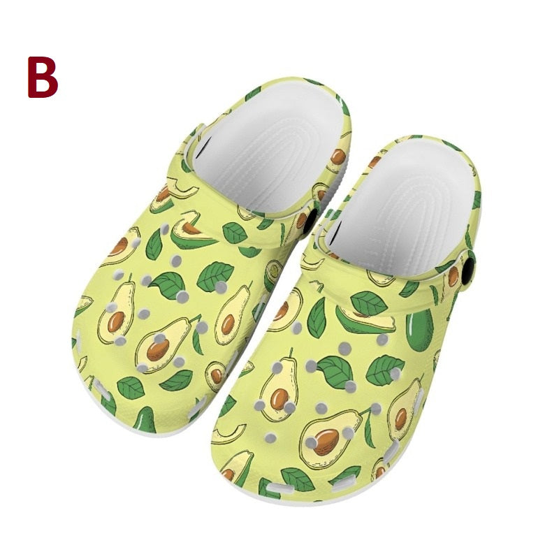 Avocado Printed Pattern Comfortable Non Slip Unisex Rubber On Clog Shoes