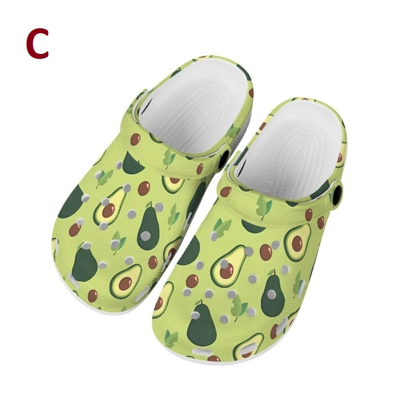 Avocado Printed Pattern Comfortable Non Slip Unisex Rubber On Clog Shoes