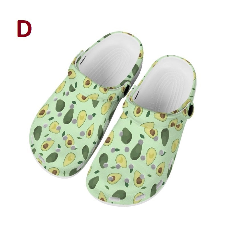 Avocado Printed Pattern Comfortable Non Slip Unisex Rubber On Clog Shoes