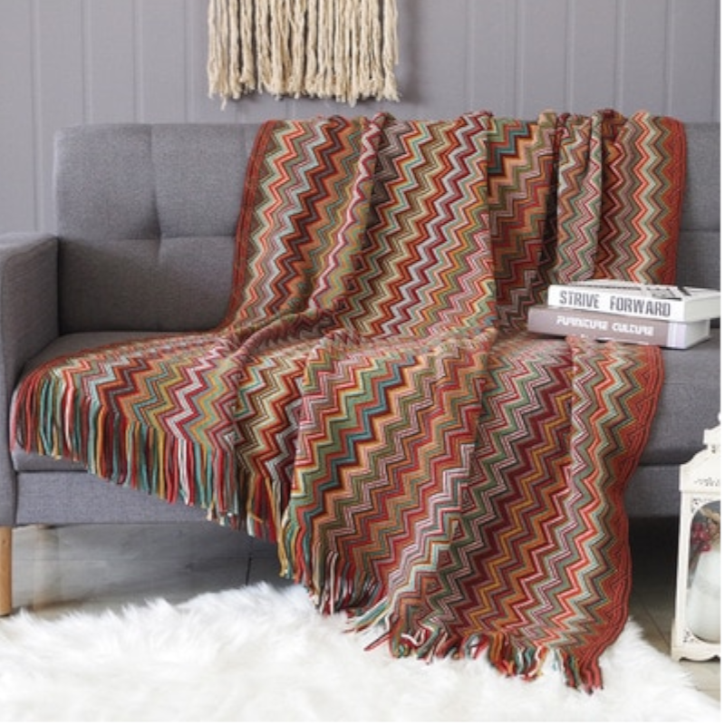Aztec Boho Tassel Fringe Throw Blanket Couch Cover Home Decor