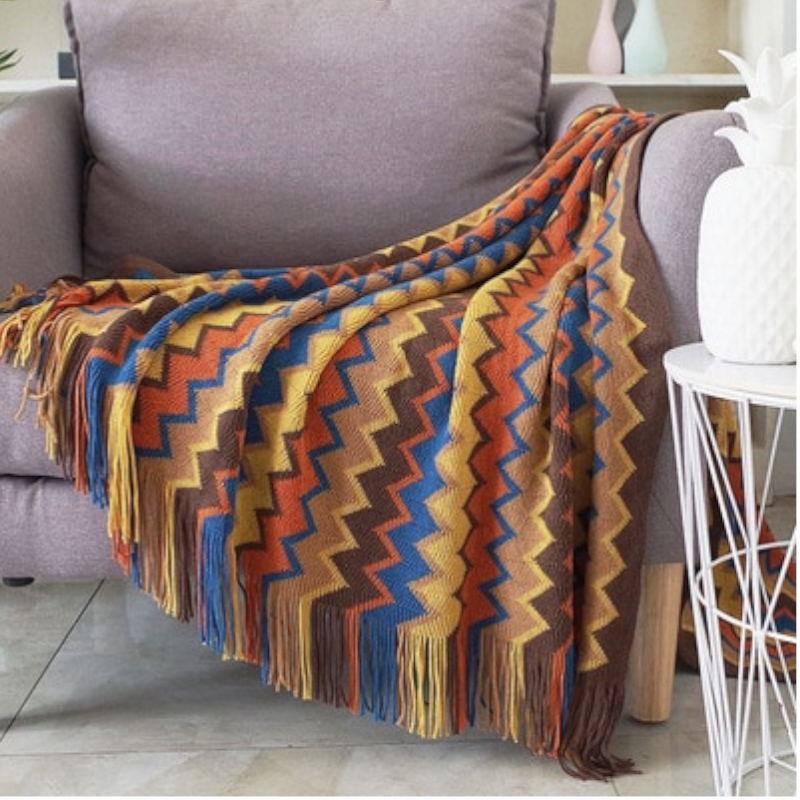 Aztec Boho Tassel Fringe Throw Blanket Couch Cover Home Decor
