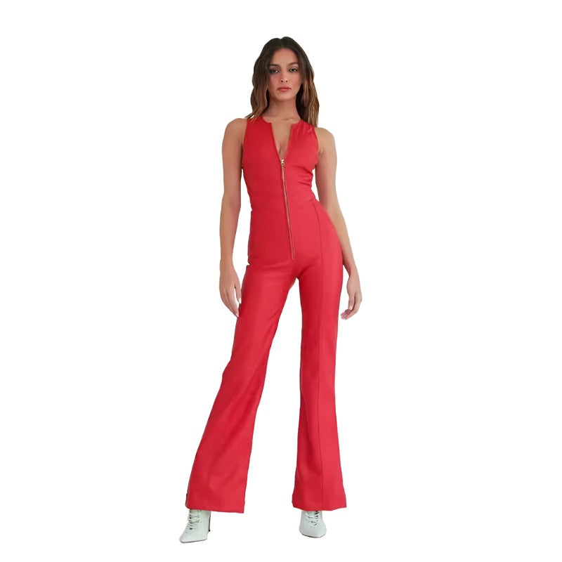 Summer Slim Heart-Shape Backless Denim Jumpsuit Women Halter Neck High Waist Pants