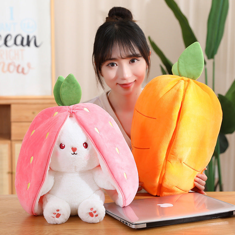 Fruit Transfigured Bunny Plush Toy Cute Carrot Strawberry Turn Into