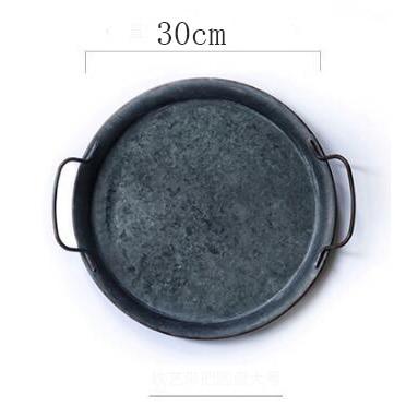 Retro Metal Plate With Handles Decorative Bread Tray