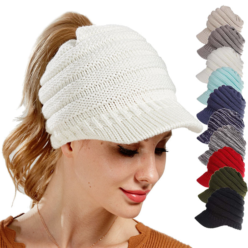 Women Ponytail Beanies Autumn Winter Hats Soft Knitting Caps Warm Ladies Skullies