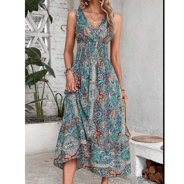 Women's Clothing Cross-Border Aliexpress New Fashion Temperament High Waist Sleeveless Bohemian Dress
