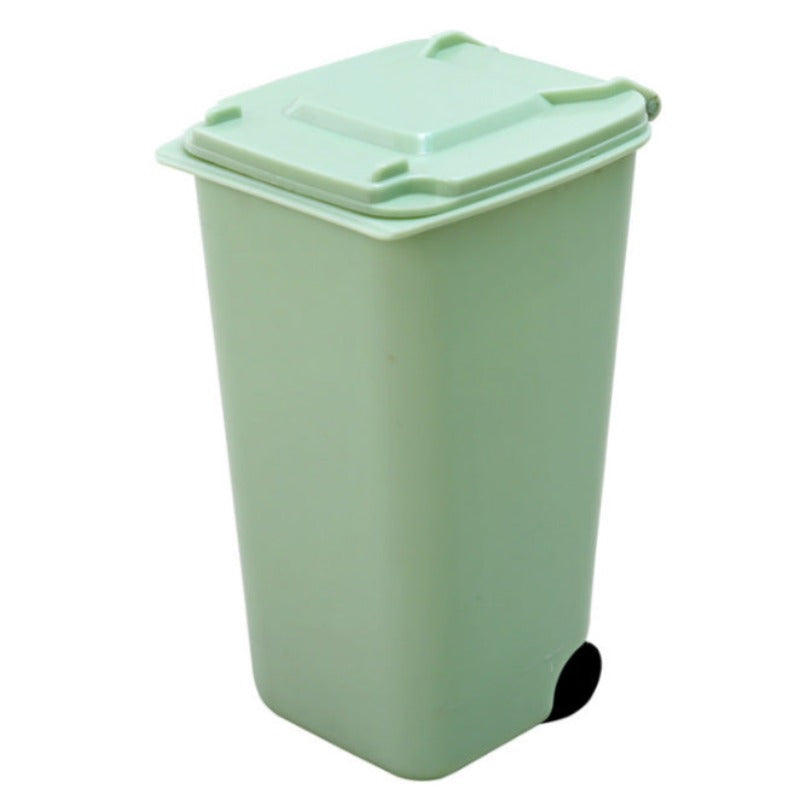 Multifunctional Plastic Storage Bin Desktop Trash Can With Wheel