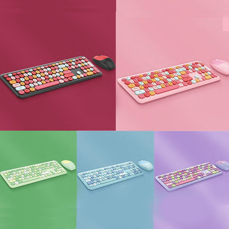 Bluetooth Keyboard Mouse Combo Set Purple Colour Retro Design Portable Wireless