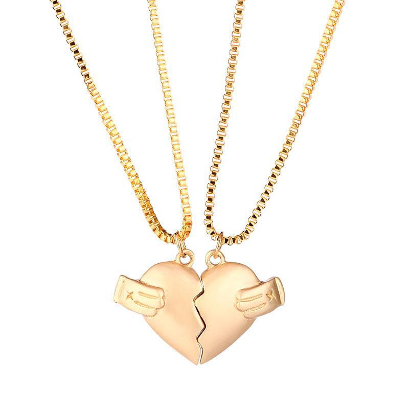Creative Magnet Love Necklace 2Pcs Heart-Broken Shape Men And Women Personalized Jewelry For Valentine's Day