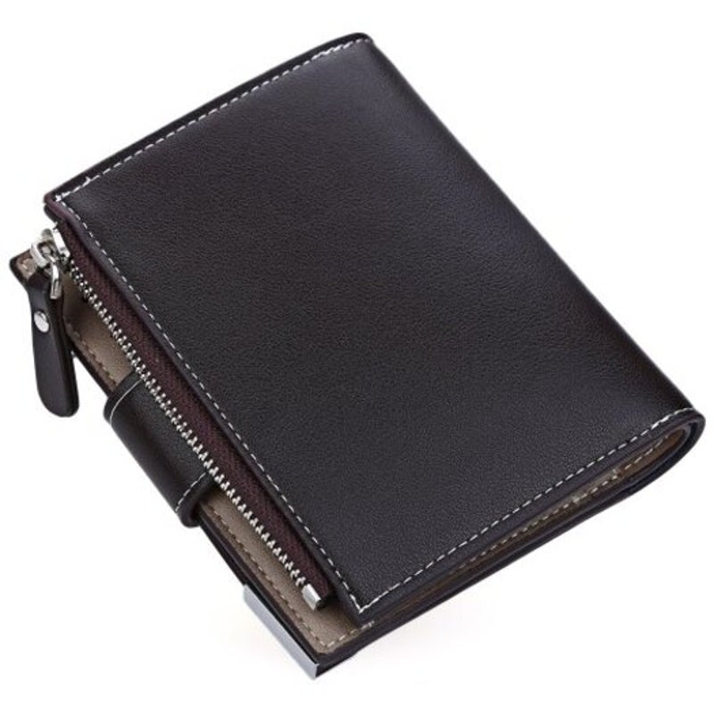 Baellerrymen Solid Color Hardware Slice Letter Zipper Hasp Short Vertical Wallet Coffee