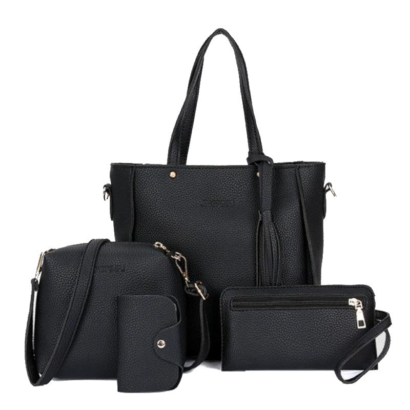 4 Pieces Faux Leather Handbag Set
