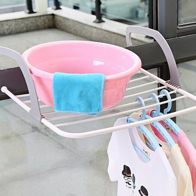 Balcony Indoor Outdoor Telescopic Clothes Pole Folding Drying Rack Gray Big Size