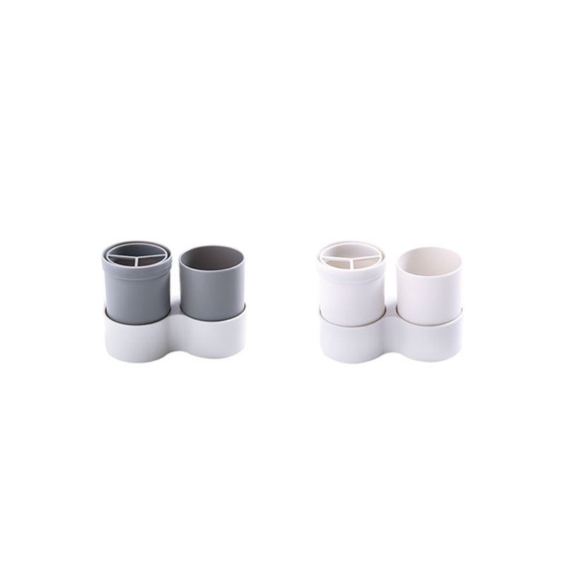 Bathroom Wall Suction Toothbrush Holder Barrel Set Grey