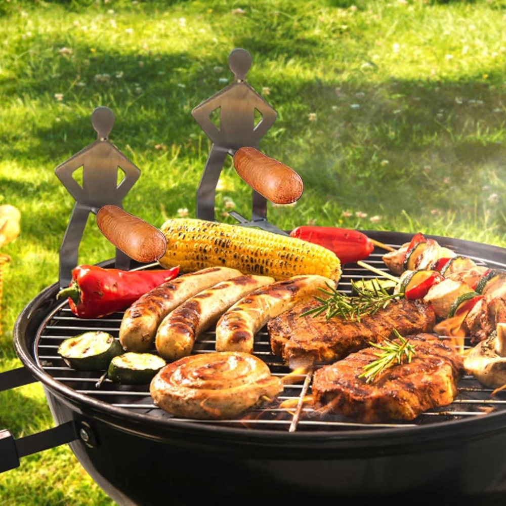 Bbq Stainless Steel Sausage Holder 3 Pieces Portable Standing Man Fun Fork Camping Picnic Garden Kitchen Gifts Men