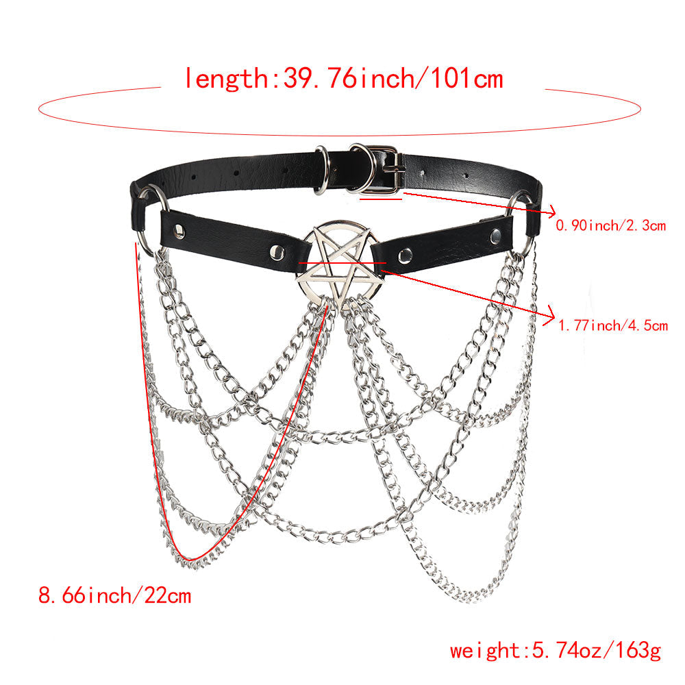 Women's Multi-Layer Chain Belt Hollow Fringe Body Sexy Pin Buckle Five-Pointed Star Harness Leather Goods