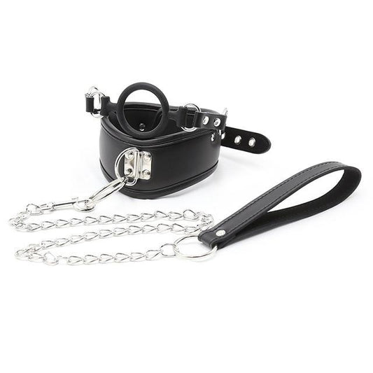 Black Posture Collar O-Ring Gag Chain Leash Bdsm Bondage Restraints