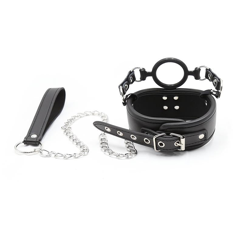 Black Posture Collar O-Ring Gag Chain Leash Bdsm Bondage Restraints