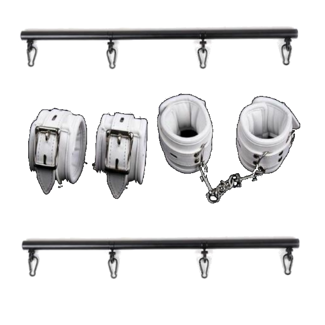 White Wrist Ankle Cuffs Spreader Bar Bondage Kink Restraints