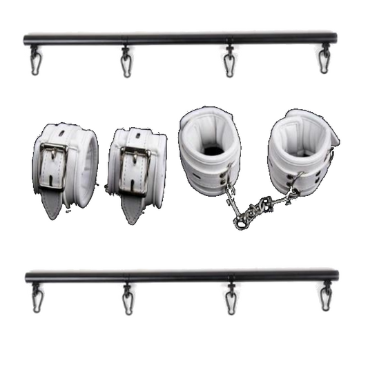 White Wrist Ankle Cuffs Spreader Bar Bondage Kink Restraints