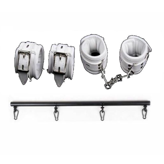 White Wrist Ankle Cuffs Spreader Bar Bondage Kink Restraints