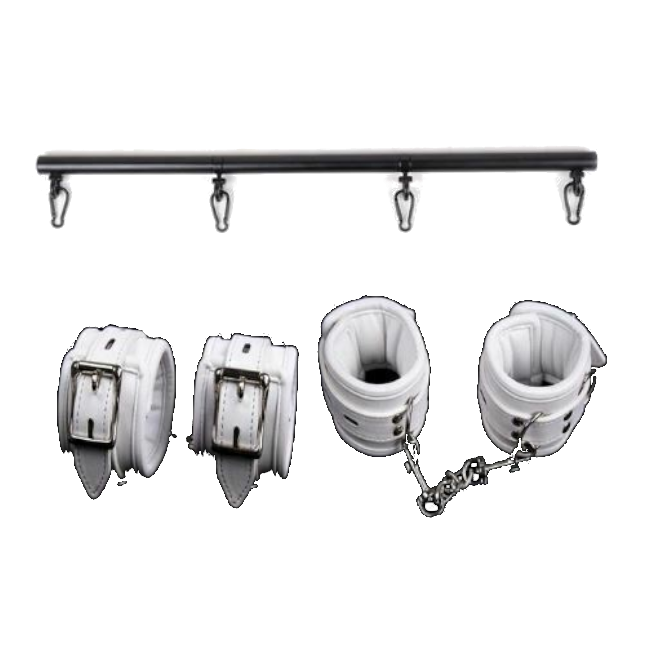 White Wrist Ankle Cuffs Spreader Bar Bondage Kink Restraints