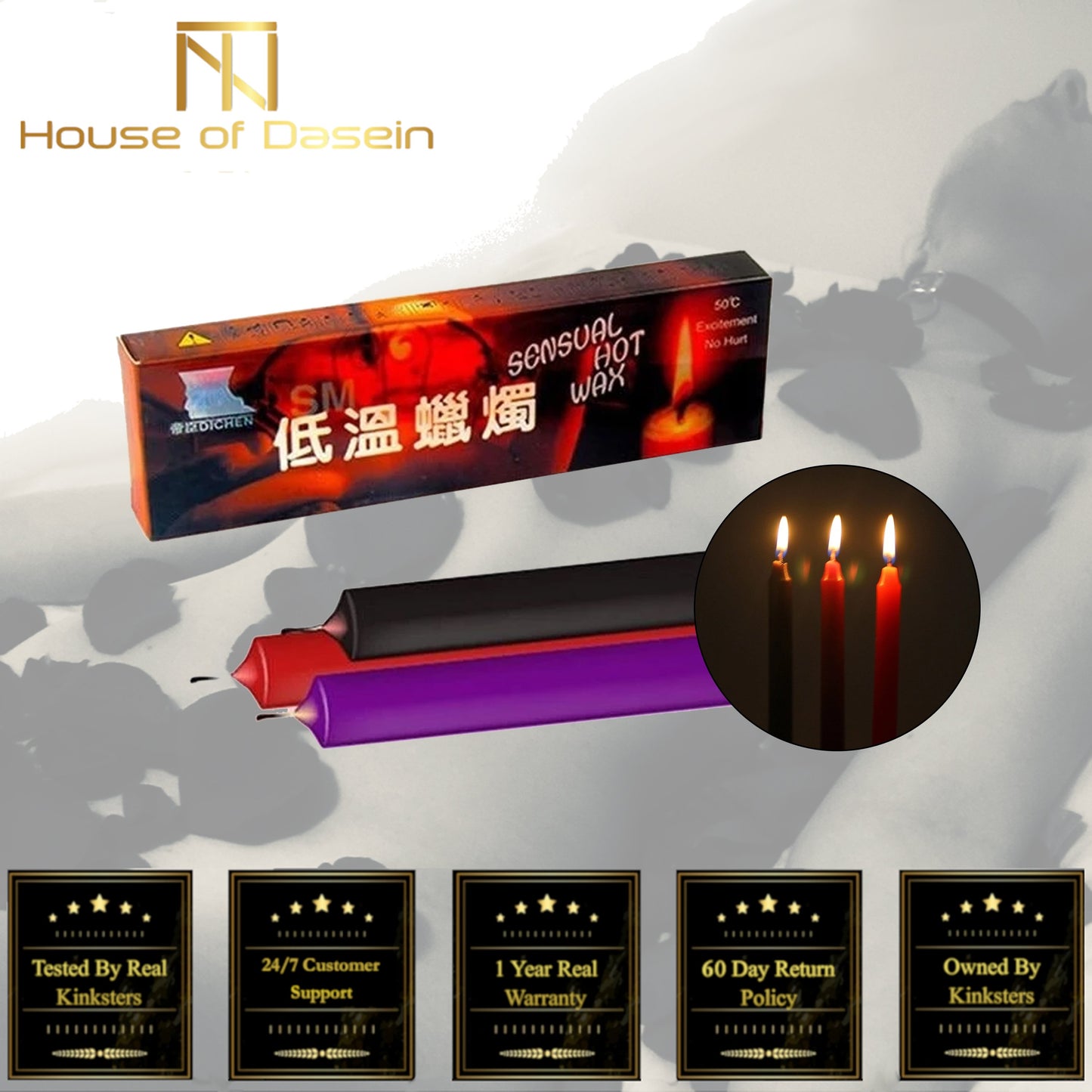 Bdsm 3 / Pcs Wax Play Candles Temperature Bondage Kink Fetish Restraints