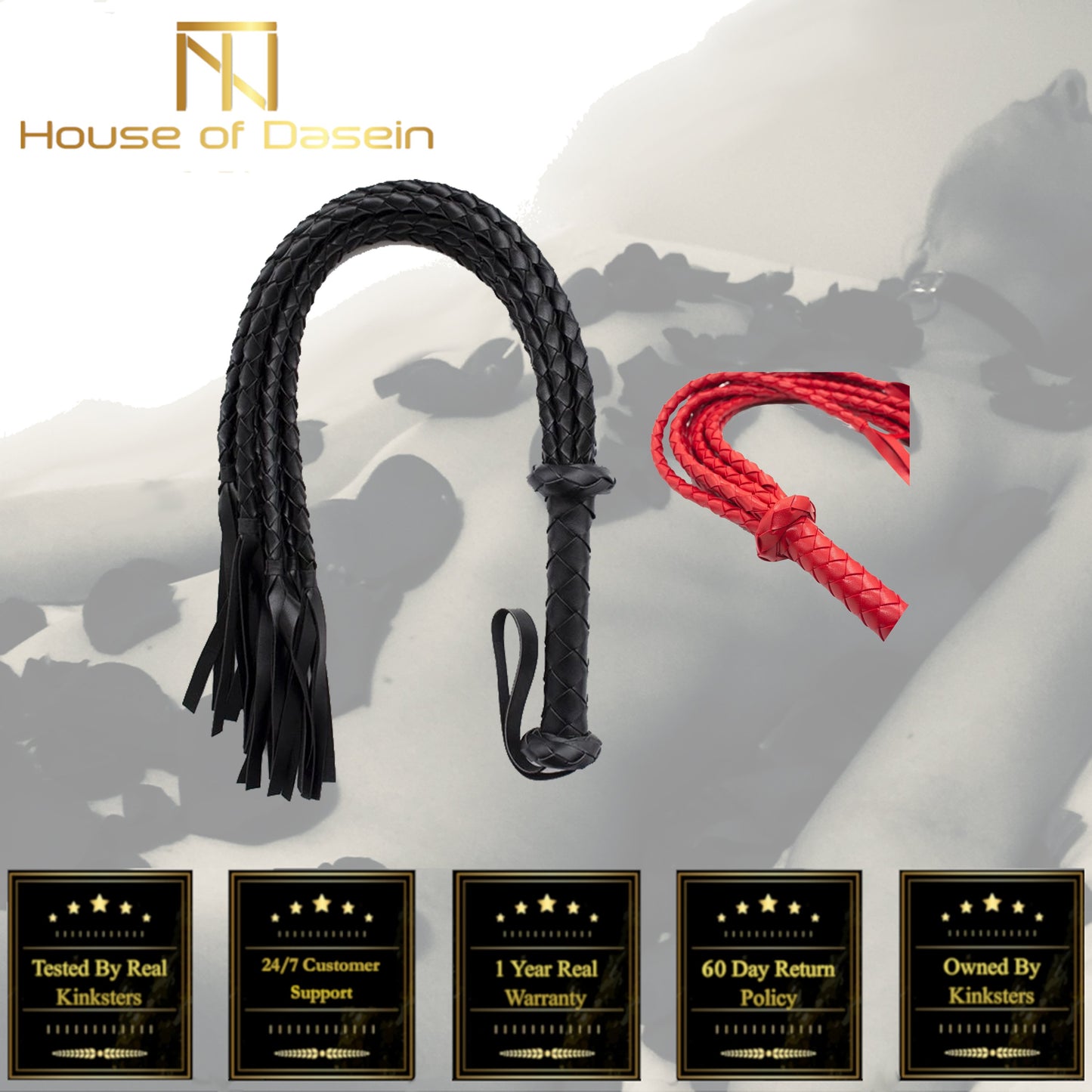 Bdsm Flogger Braided Black Red Tails Spanking Sex Toy Impact Play Fetish
