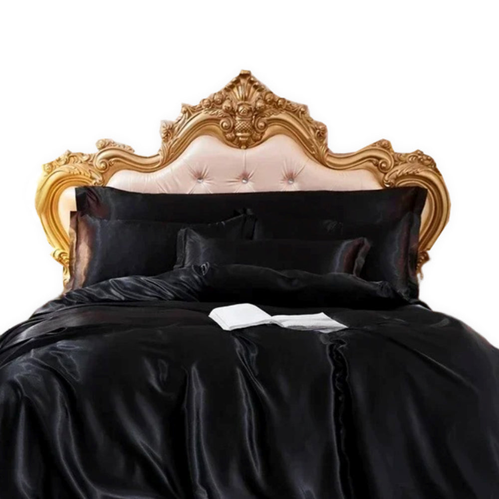 Beddings Black Us King Size Satin Smooth Duvet Cover Set Polyester
