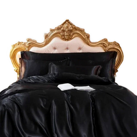 Beddings Black Us King Size Satin Smooth Duvet Cover Set Polyester