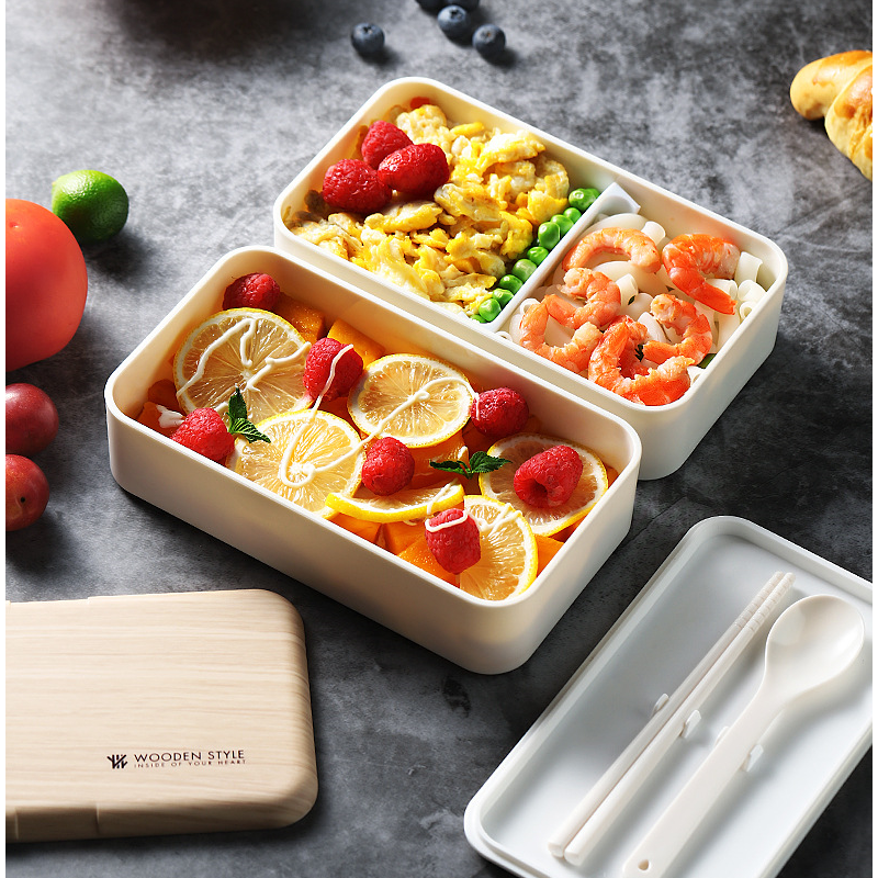 Bento Lunch Box Double Layer Container Utensil Chopstick Microwave Safe