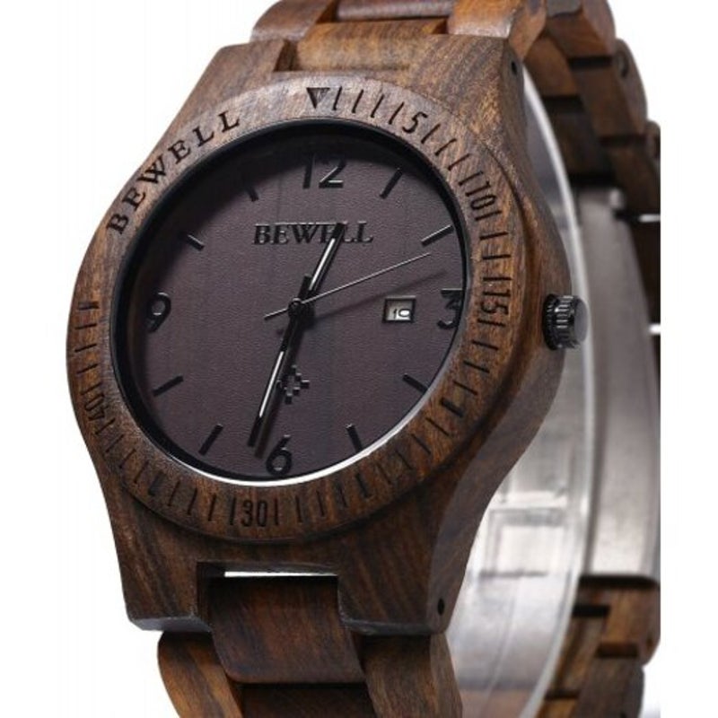 Veile Studios Zs-W086b Wood Watch Men Analog Quartz Movement Date Waterproof Wristwatch
