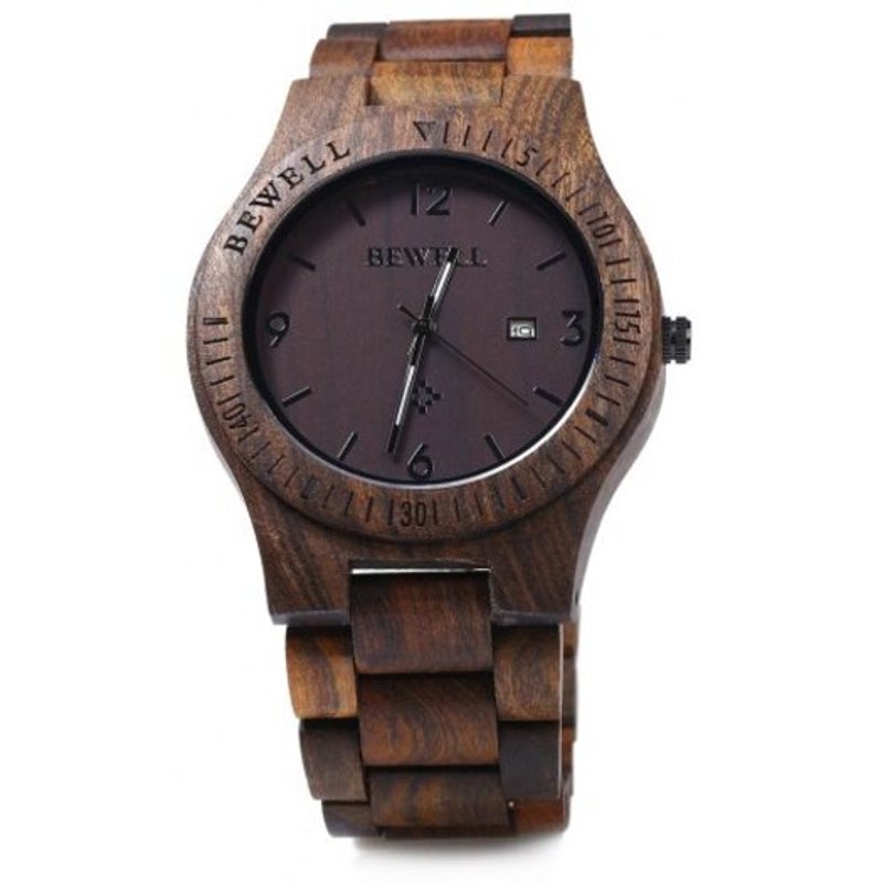 Veile Studios Zs-W086b Wood Watch Men Analog Quartz Movement Date Waterproof Wristwatch
