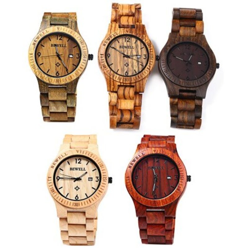 Veile Studios Zs-W086b Wood Watch Men Analog Quartz Movement Date Waterproof Wristwatch