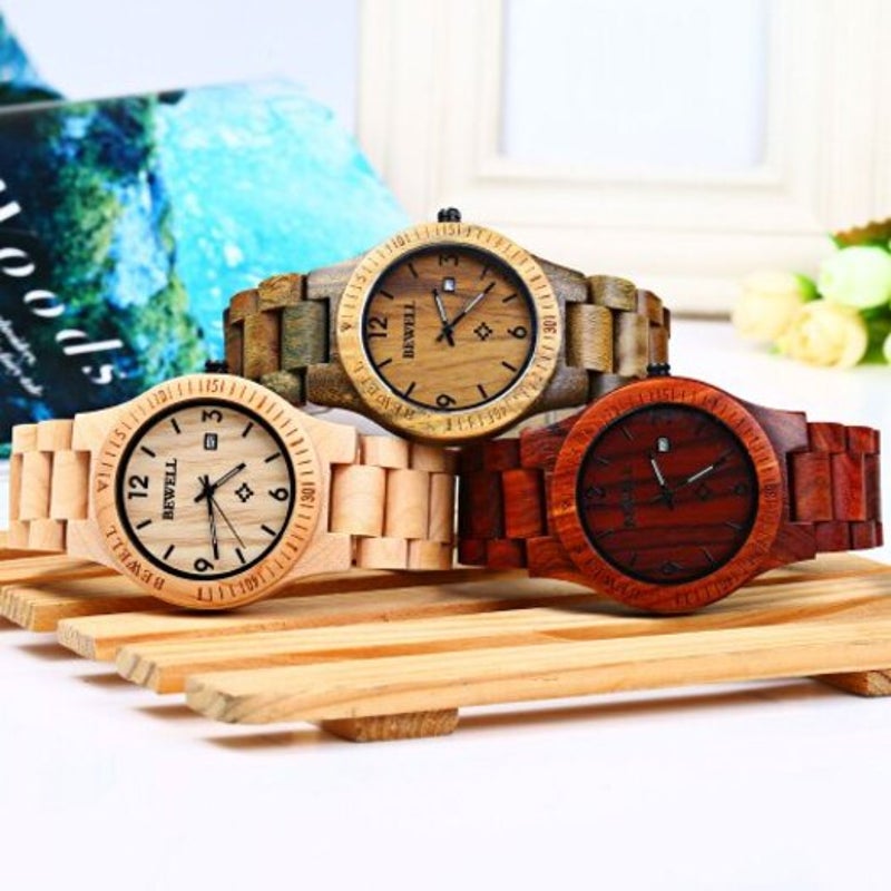 Veile Studios Zs-W086b Wood Watch Men Analog Quartz Movement Date Waterproof Wristwatch