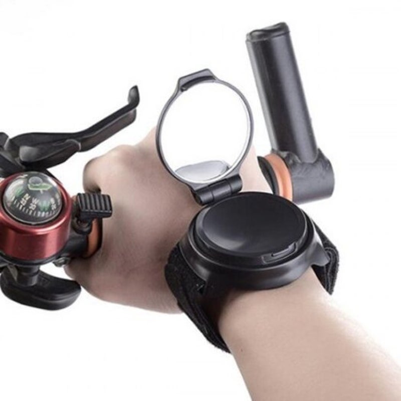 Bicycle Rearview Mirror Wristband Arm 360 Degrees Rotation Black