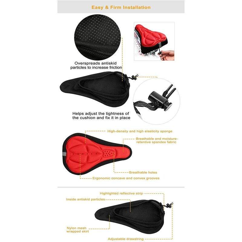 Cushions Covers Bicycle Seat 3D Gel Ultra Soft Suitable For Mountain Bike Riding Men Women Red