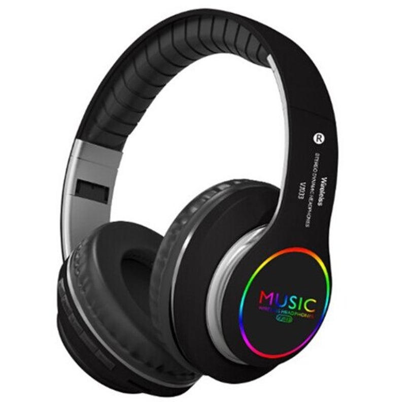 Vj033 Folding Led Hifi Wireless Headset Bluetooth 5.0 Sport Headphone With Noise Reduction Mic Tf Card Play Black