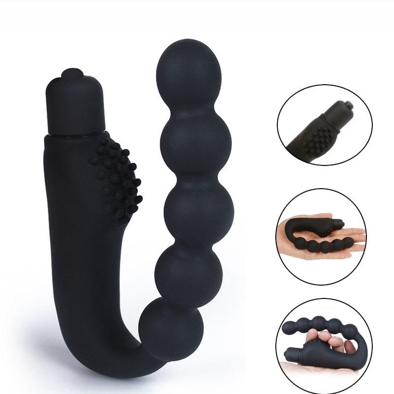Black Anal Beads 10 Speed Clitoral Vibrator Prostate Massager Butt Plug Bdsm