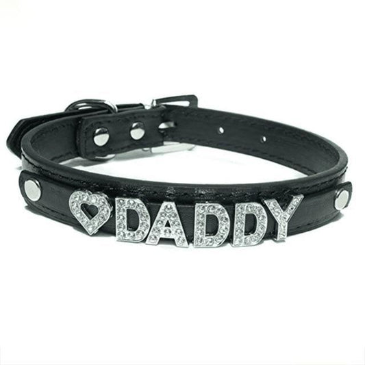 Black Daddy Rhinestone Collar Ddlg Bdsm Accessories