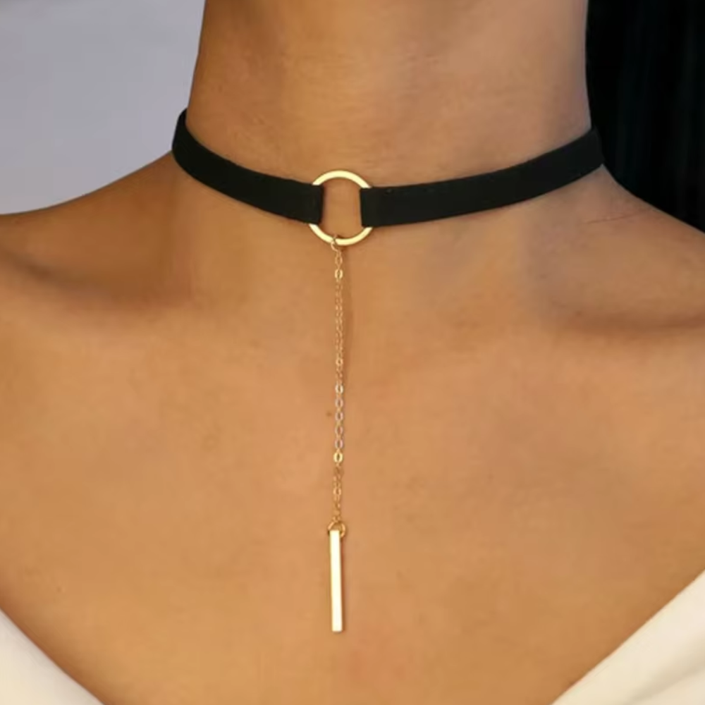 Black Brown Velvet Choker Boho Dainty Rope Bar Pedant Circle Necklaces For Women