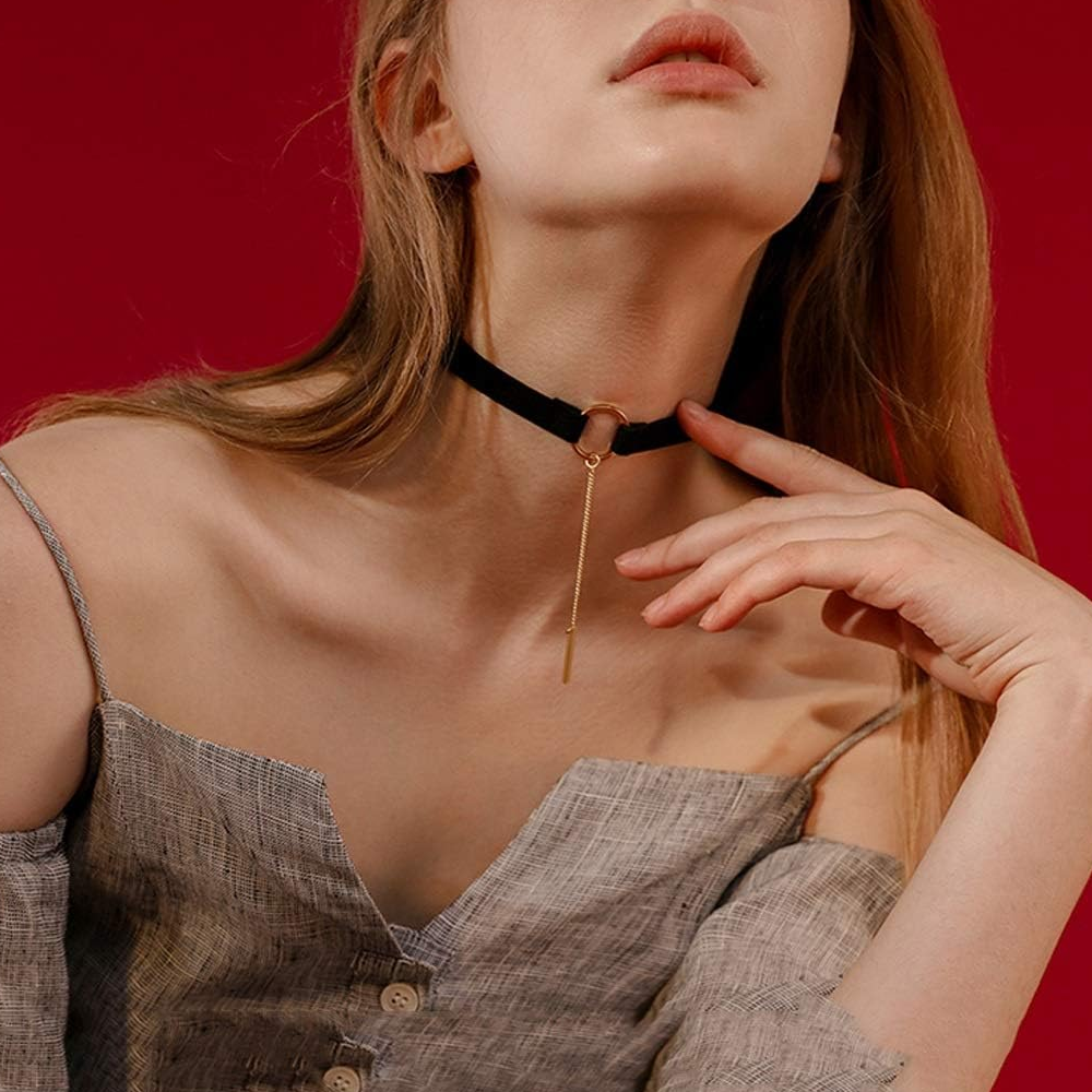 Black Brown Velvet Choker Boho Dainty Rope Bar Pedant Circle Necklaces For Women