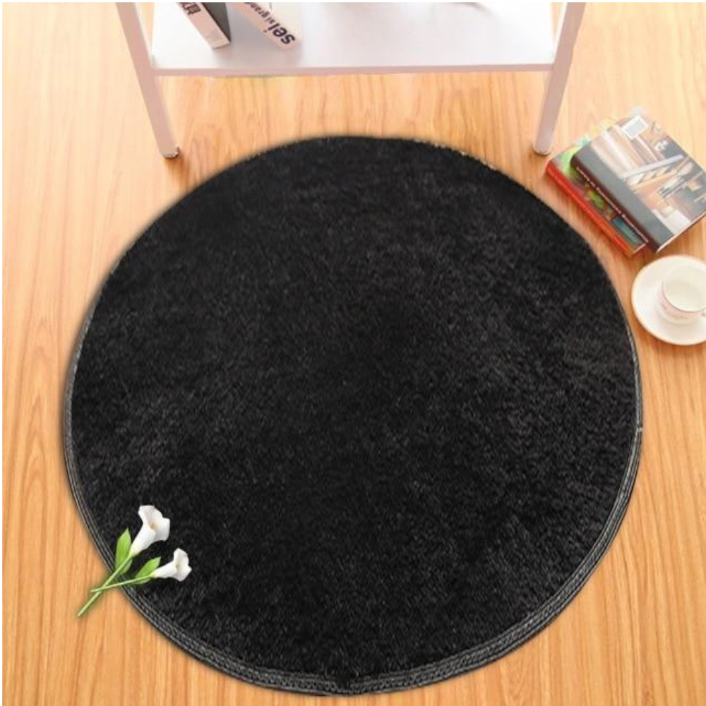 Black Fluffy Faux Fur Round Rug Kids Room Plush Shaggy Rugs