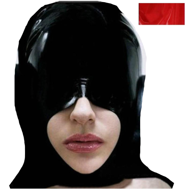 Black Half Face Latex Hood Eye Cover Rubber Open Mouth Mask Bdsm Fetish