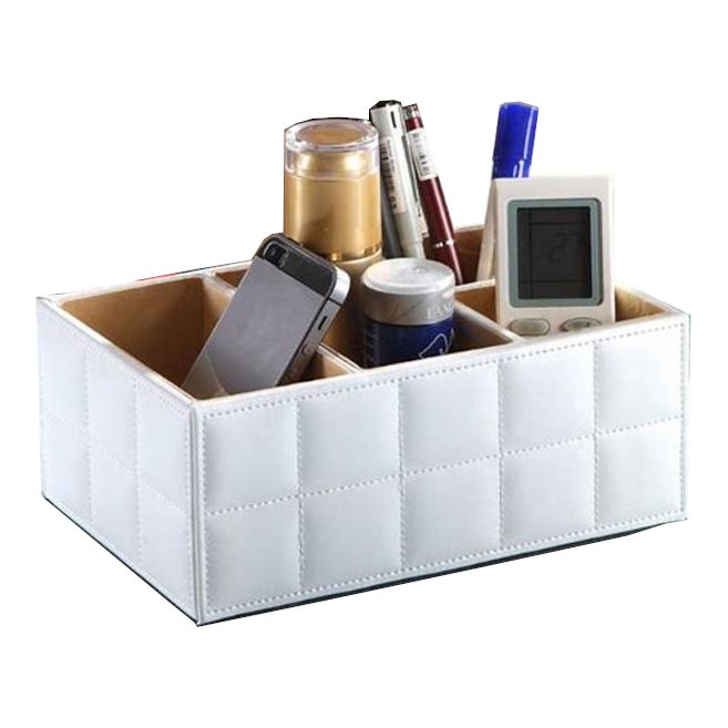 Black Or White Storage Box Pu Leather Desk Organiser Remote Control Holder