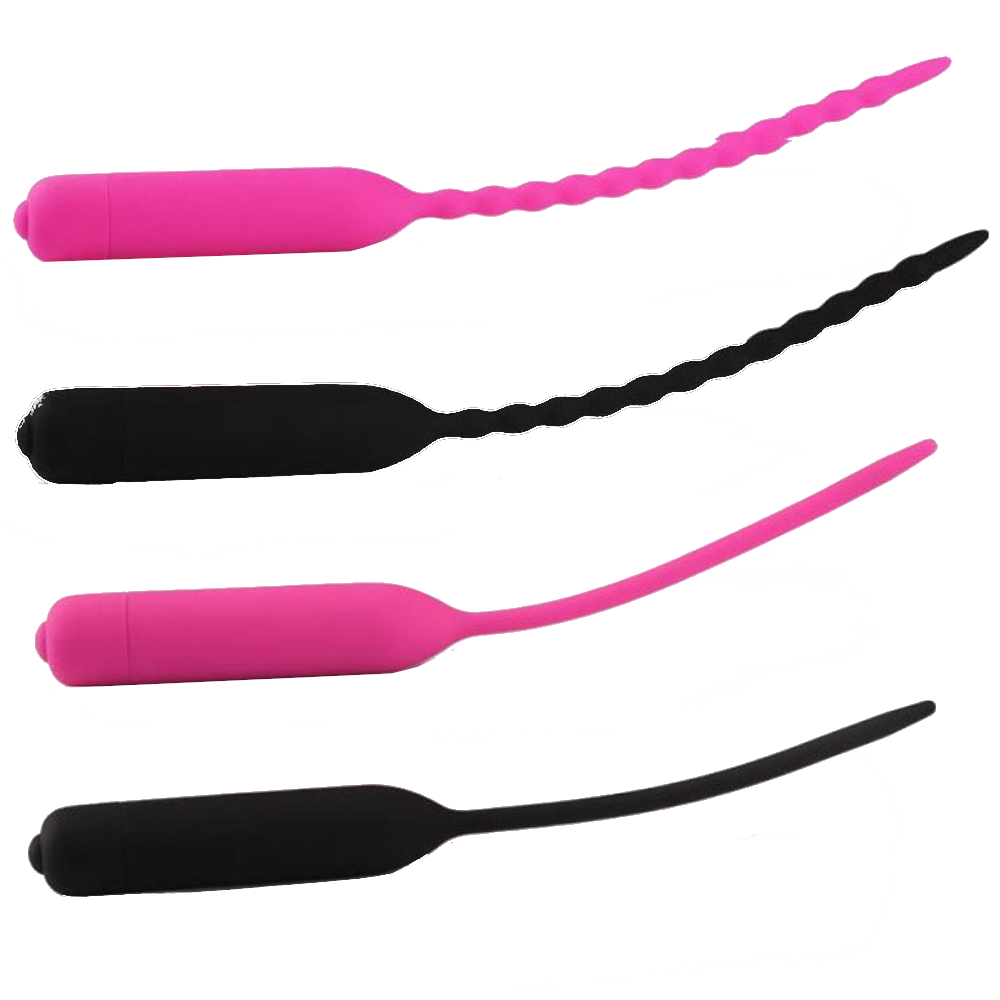 Black Pink Silicone Urethral Sound Beaded Penis Plug Vibrator