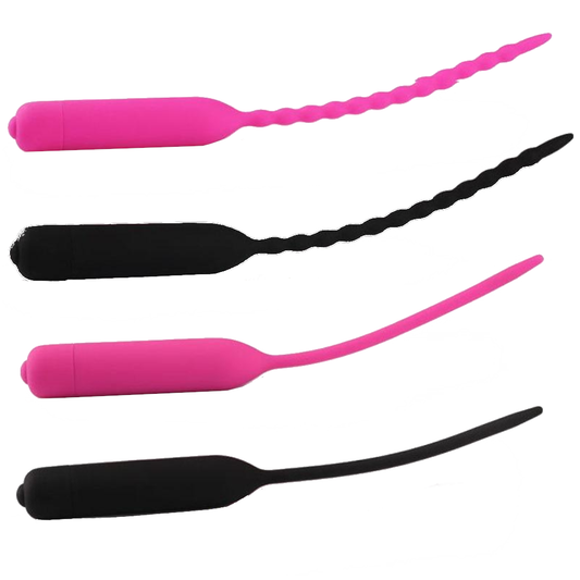 Black Pink Silicone Urethral Sound Beaded Penis Plug Vibrator