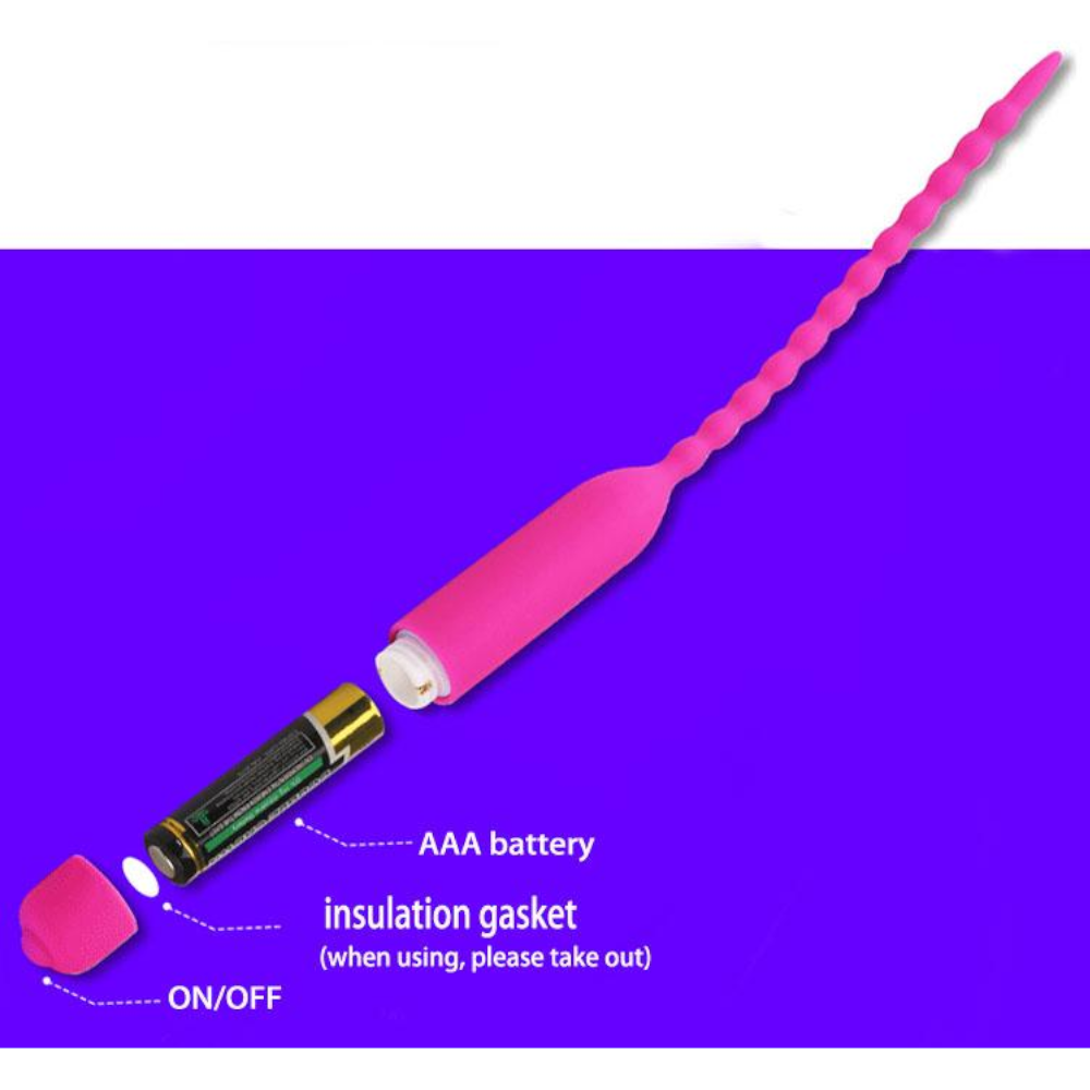 Black Pink Silicone Urethral Sound Beaded Penis Plug Vibrator