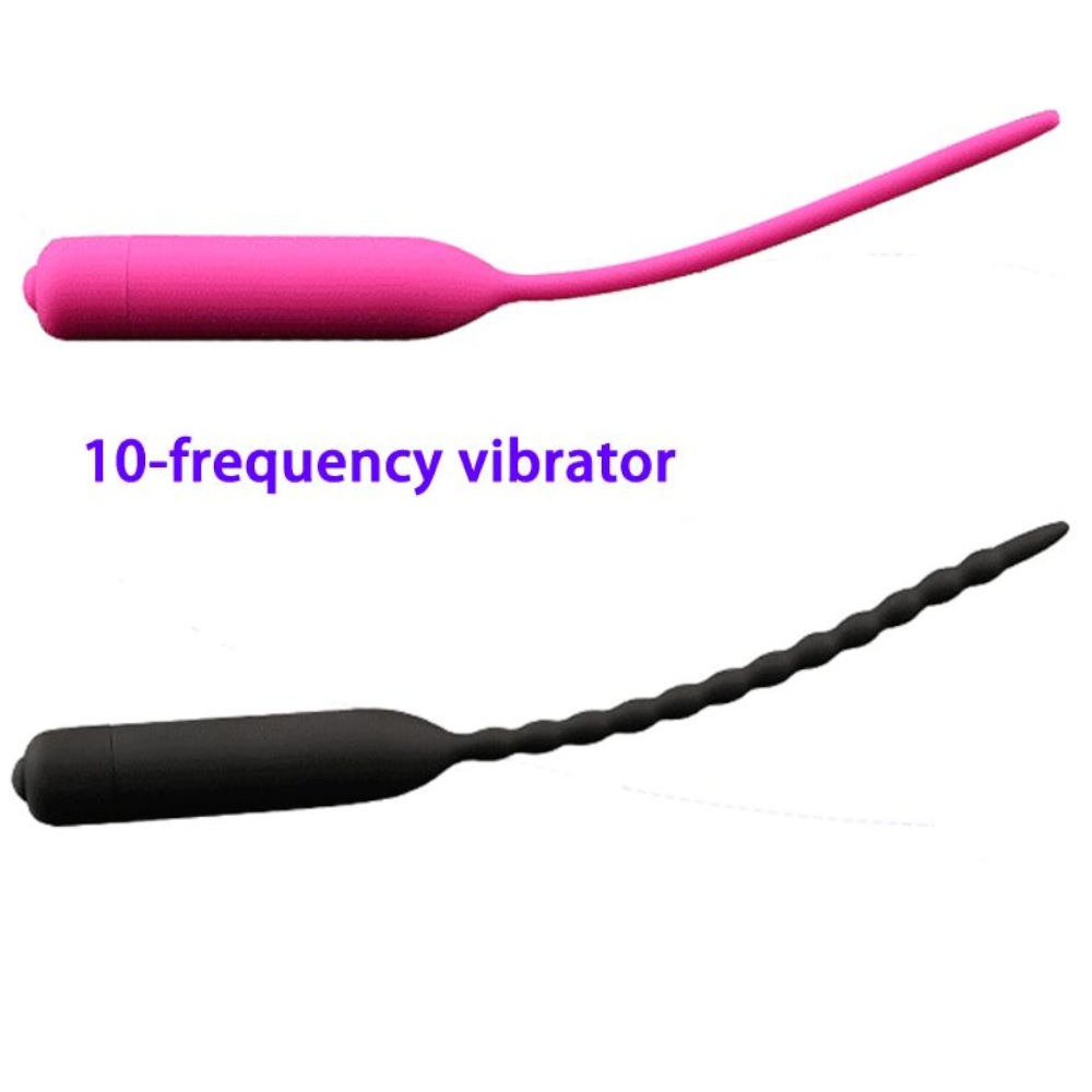 Black Pink Silicone Urethral Sound Beaded Penis Plug Vibrator